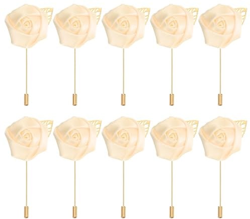 PATIKIL 10er-Pack Rosenanstecker Bräutigam Hochzeitsanstecker Hellgelb | Tasche Handgemachte Blumen Reversnadel Anstecker, Für Männer Hochzeitszeremonie Party Prom