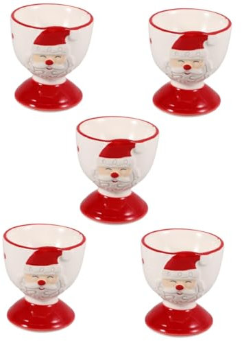 TOPBATHY 5pcs Egg Cup Stand Set Personalised Ceramic Egg Holders Christmas Style