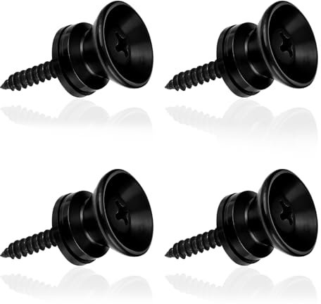 Giantree 4 Stück Gitarrengurtknöpfe, Metall Gitarrengurt Endknopf mit Befestigungsschrauben und Gummi Kissen Gurtschlösser für Klassische Elektrische Akustik Gitarre Bass Ukulele (Schwarz)