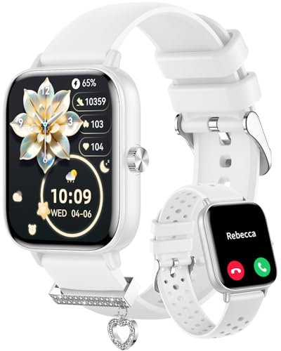 Reloj Inteligente Mujer con Llamadas Bluetooth 1.85“ Smartwatch Mujer WhatsApp Notificacion Pulsera de Actividad con Podómetro 100+ Deportivos Pulsómetro Sueño Smart Watch para Android iOS, Blanco