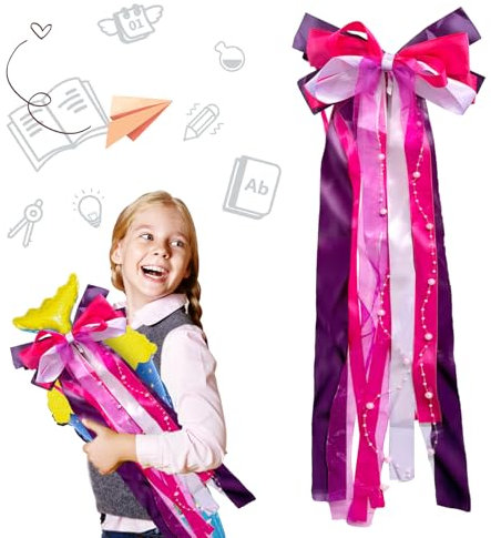 Vordpe Schultütenschleife Zuckertütenschleife, Schleife Schultüte, Schulanfang Einschulung Deko, zur Einschulung Mädchen Junge, für Hochzeit Party Geburtstag Geschenverpackung (Lila)