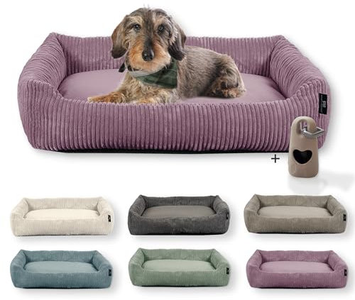 Rohrschneider Hundebett waschbar | für kleine und mittelgroße Hunde | mit Hundekissen Cord | 2 Größen (ca. 55x42 cm/ca. 70x50 cm) inkl. Gassibeutel (Altrosa, Cordstoff breit)