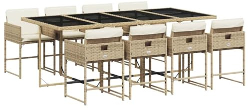 vidaXL 9-TLG. Garten-Essgruppe mit Kissen Beige Poly Rattan