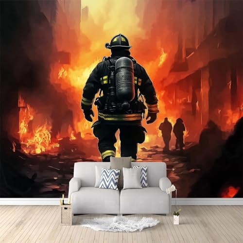 Vlies Tapete 3D Deko Panel Fototapete, Orange Rot, 200 x 140 cm | Moderne Feuerwehr Mustertapete, Wanddeko, Für Büro Schlafzimmer Esszimmer