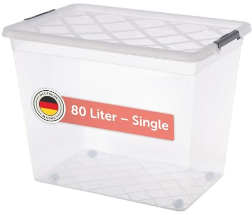 Blumtal Aufbewahrungsbox mit Deckel 80L aus Kunststoff - Aufbewahrungsboxen 57x39x44,5 cm - Boxen Aufbewahrung aus 100% Neumaterial & Verschlussclips - Plastik Box mit Deckel Kunststoff 1er Set