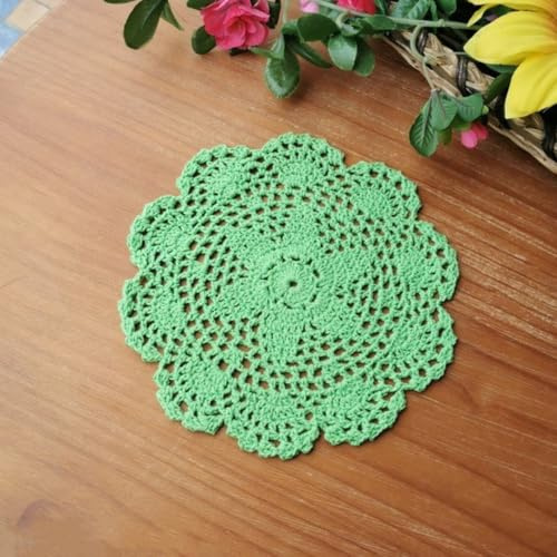 Blausky 2 Stück Runde Bestickte Tischmatte,Häkeldeckchen,Spitzendeckchen Tischset Kleine Häkeln Tischläufer Baumwolle Untersetzer,Tischdecken für Tassen Schalen Teller Vasen Antike,20 cm,Fruchtgrün