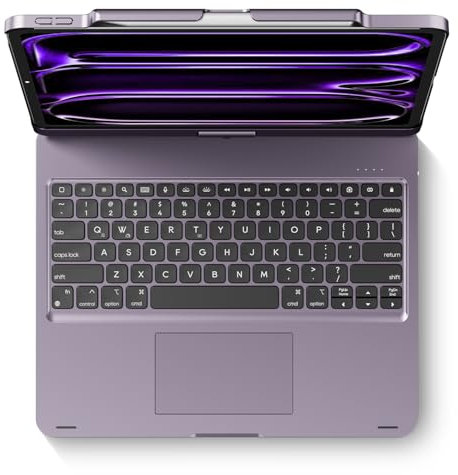 edaiser Swivel Keyboard Case for Apple 2025 iPad Air 13-inch (M3-M2), iPad Pro 13 inch M4 2024, iPad Pro 12.9-inch (6th-3rd Gen); Rotatable Cover with Pencil Holder, Trackpad, Backlit, Purple