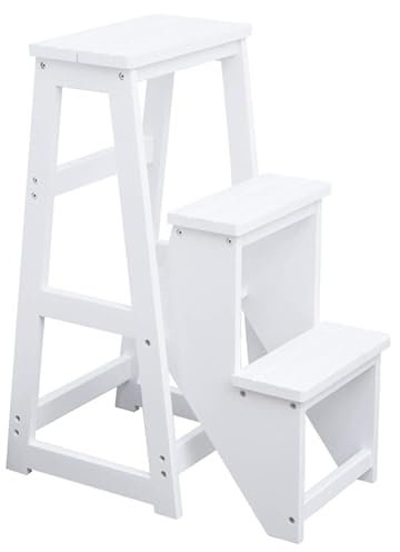 Footstool, Folding ladder stool Kitchen High Stool Bench,Library Office 3 Step Mini Step Ladder,Folding Thickening Wooden Stairs Chair Flower Stand