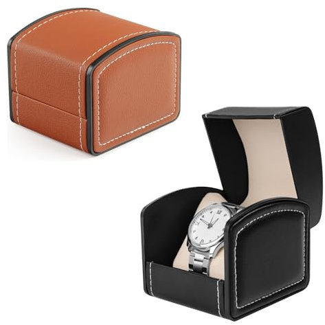 Anseom 2 Pezzi Scatola per Orologi, PU Porta Orologi da Viaggio in Pelle Scatola Porta Orologi con Cuscino Rimovibile Cassa per Orologio Singola Custodia Orologi Scatola Regalo per Uomo Donna