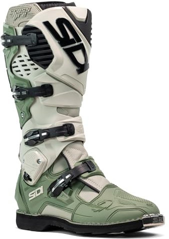 SiDI | Stivali Moto Offroad, Stivali Motocross Professionali Uomo CROSSFIRE 3, Fibbie Regolabili e Sostituibili, Flex System, Hyper Extension Block, Verde, Marrone, 49.5 EU
