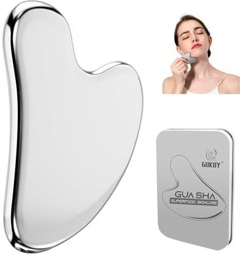 Gua Sha steine gesichts Jade Stein Herzform Guasha Board Kratz-Massage Tool für Gesicht, Augen, Hals zur Hautpflege (Silber)