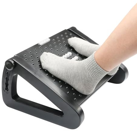 Adjustable Under Desk Foot Rest with 6-Level Height & Massage Rollers - Ergonomic Footrest for Office/Home, Easy to Clean Design