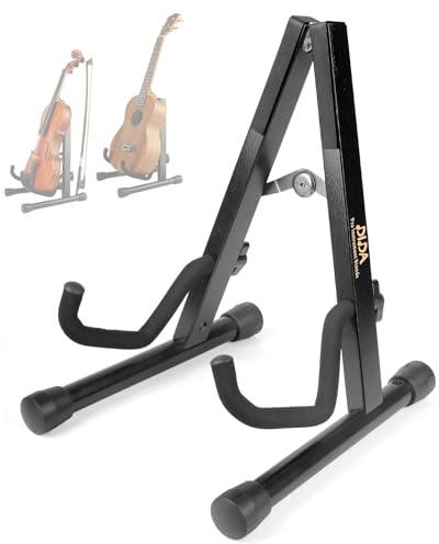 Ukulelenständer, Violinenständer mit Bogenhalter, faltbarer Ukulelenständer für Reisen, A-Rahmenhalter für Violine, Banjo und Mandoline, Holzboden Ukulelenhalter，Black Wood