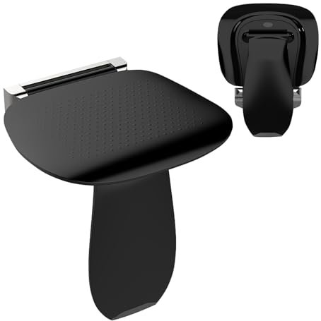 Heuffe Folding Shower Seat Wall Mounted with Support Leg - 200kg Capacity Anti-Slip Shower Stool for Elderly & Disabled Adults, Black