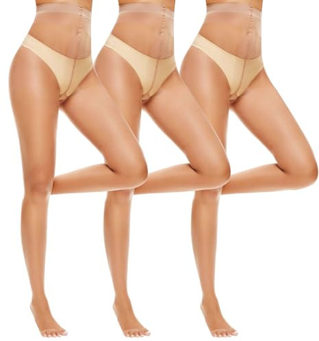 Mayoii Lot de 3 collants sans orteils ultra transparents pour l'été - Taille haute - Collants sans pieds respirants et légers pour femme, Plat - Nude, Taille unique