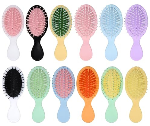 Glarks 12pcs 13,4 x 5,42cm Multicolor Mini Haarbürste Sortiment Kit, Reise Entfernungsbürste, weiche Borsten Haarbürste für die meisten Haartypen, nasses/trockenes Haar, Mädchen/Frauen/Mann