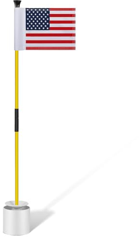 Meooeck 1 Pack Golf Flagstick 3ft Putting Green Pin Flag and Hole Cup Set for Yard Portable 2 Section Fiberglass Mini Golf Set for Driving Range Backyard, Double-side American Flag