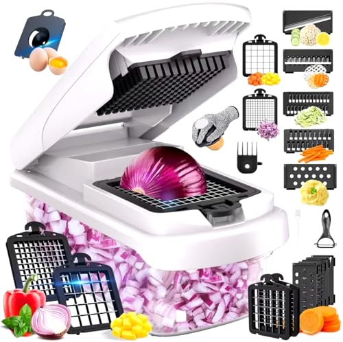 17-in-1 Vegetable Chopper & Cutter with 7 Rust-Resistant Blades – Multifunctional Veg & Salad Chopper, Onion Dicer, Grater, BPA-Free, Hand Guard & Cleaning Brush, Easy to Clean
