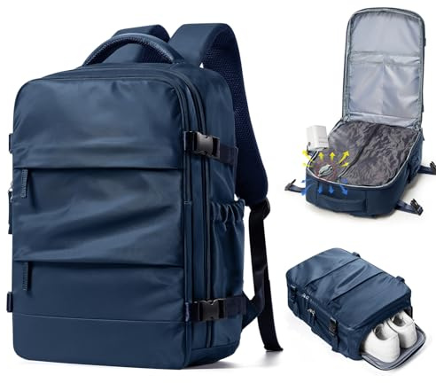 suradar Zaino Ryanair 40x30x20 Sottovuoto Wizzair da Viaggio con Pompa Zaino da Viaggio Aereo Sottovuoto Incorporato Bagaglio a Mano 40x30x20 Vacuum Backpack Blu navy