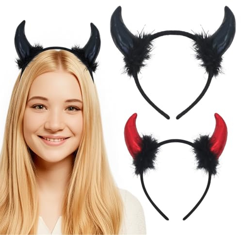 2 Stück Teufelshörner Haarreif Halloween Haarreif,Kopfschmuck für Halloween,Cosplay, Fasching Party für Kinder Damen Herren