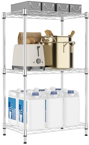 M MZG Shelf 3 Tier Sturdy Metal Narrow Storage Shelves Storage Unit with Adjustable Leveling Feet Pantry Laundry Kitchen Garage Chrome 30 x 45 x 73.2cm