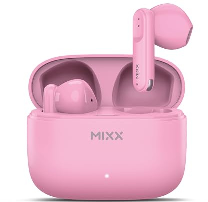 Mixx StreamBuds Switch A7 Silicone-Free True Wireless Earbuds – Bluetooth 5.4 In-Ear Headphones with USB-C Charging Case, 18H Playtime, Quick Charge, Touch Controls, Voice Assistant, (Pink)