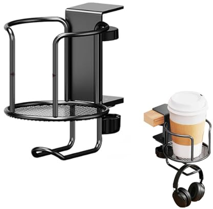 SANLIUBA 2-in-1 Schreibtisch Organizer,Headset Halterung, Getränkehalter, Für Kaffeetassen, Becher und Kopfhörer, geeignet für Computer-Gaming-Zubehör (schwarz)
