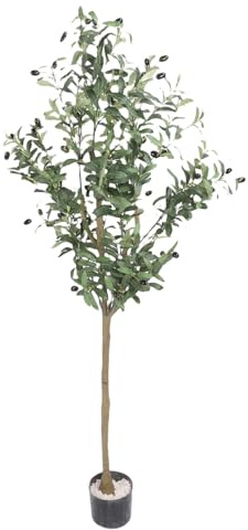 TOPINCN Ulivo Artificiale, Ulivo Finto Simulato, Esemplare di Verde Finto, Pianta in Vaso Finta con Tronco di Legno e Base per la Decorazione del Cortile Al Mare a Bordo Piscina (150 cm)