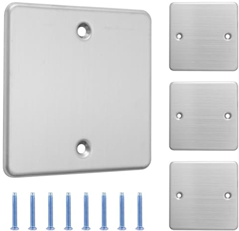 UFURMATE 4Pcs Blanking Cover Plate, Stainless Steel Wall Hole Cover 1-Gang Blank Device Electrical Covers for Socket,Unused Outlets or Switches (Silver-Gray)
