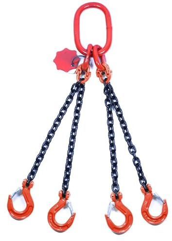 Alfa Logistik Kettengehänge 4-Strängig 10mm x 1,5m - Hochfest Anschlagkette - Krankette Robuste Ausführung - Kette Güteklasse 8, Kette für Kräne mit vier Gabelkopfhaken
