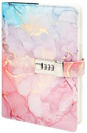 MOTIBACK A5 Creative Password Notebook with Lock, PU Leather Combination Lock Journal, Lockable Diary Planner Organizer for Men and Women, Office Product 8.6 x 5.9 in - Pink