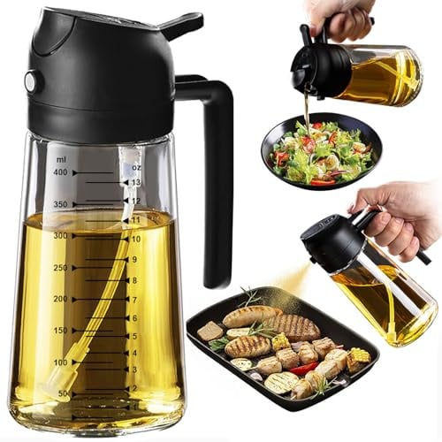 TrendPlain Pulverizador Aceite Spray 470ml - 2 en 1 Spray Aceite Cocina, Dispensadora para Freidora de Aire, Ensaladas, Vinagre y Accesorios Cocina (1 unidad, Negro)