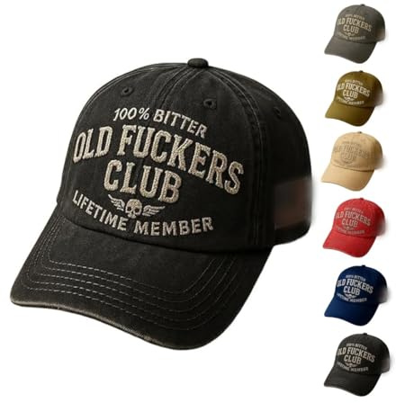 Old Fuckers Club-Vintage-Baseballkappe, 100 % bitteres Lebenszeit-Mitglied, handgefertigte Stickerei, Baseballkappe, verstellbar, Schwarz