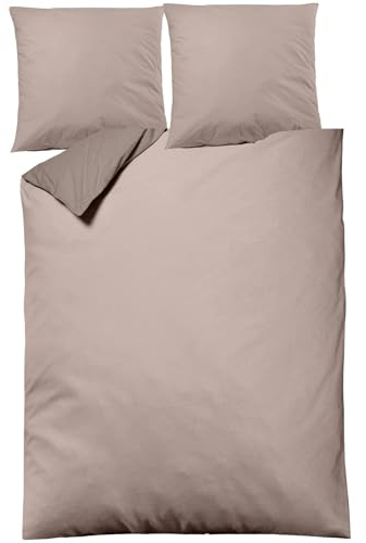 sleepling Satin Bettwäsche, 3-teiliges Set: 1x 200x220cm Bettbezug & 2X 80x80cm Kissenbezug, 100% Mako Baumwolle, Wendebettwäsche, Seidig Weich, Oeko-TEX, Made in EU, Waschbar bis 60 Grad, Beige