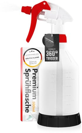 Chemicalworkz Sprühflasche Rot 500ml mit Canyon Trigger | 360° Sprühfunktion über Kopf, Messskala & Sichtleiste | Verstellbare Düse von Vollstrahl bis Sprühnebel für Auto, Haushalt & Garten