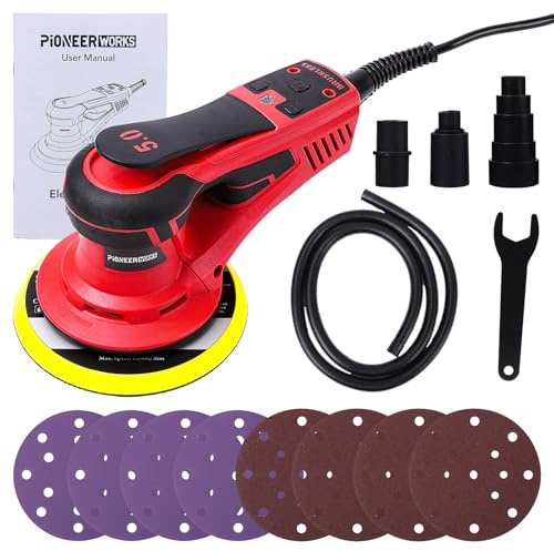 Levigatrice Orbitale Senza Spazzole 150 mm, Levigatrice Eccentrica 350W Da 5.0 mm Con Connessione a Tre Nuclei, 4000-10000 Giri/Min, Per Superfici in Legno, Include 12 Fogli Di Carta Vetrata
