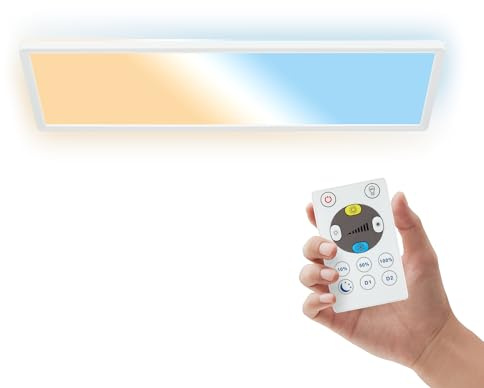 B.K.Licht - LED Deckenlampe, Flach, Dimmbar, Indirektes Licht, CCT warmweiß bis tageslichtweiß, IP44, Panel, Deckenleuchte, Kinderzimmer, Badezimmer Lampe, Küchenlampe, 58x20x3 cm, Weiß