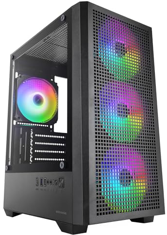 Mars Gaming MC-Vector, Micro-ATX und Mini-ITX Gaming-PC-Gehäuse, 4X ARGB FDB 120mm Lüfter, gehärtetes Glas, Mesh-Front, Doppelkammer, Unterstützung für Flüssigkeitskühlung 120mm, USB-C, Schwarz
