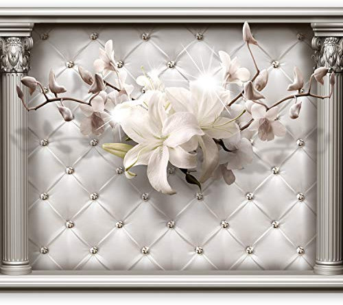 Wallpaper Photo Abstraction 400x280 cm / 158x110 - Non-Woven Premium Art Print Fleece Wall Mural Decoration Poster Picture Design Modern - Ornament Flowers White Elegant b-A-0313-a-a