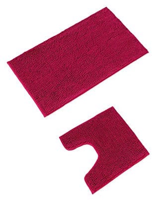 WohnDirect Badematten Set 2 teilig Pink • WC Vorleger (45x45cm), Badematte (50x80cm) • rutschfest waschbar Badezimmerteppich MIT WC-Ausschnitt