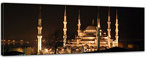 Bilderdepot24 Keilrahmenbild - Moschee bei Nacht - Bild auf Leinwand 120 x 40 cm - Leinwandbilder Bilder als Leinwanddruck Städte & Kulturen Istanbul - Sultan Ahmed Moschee