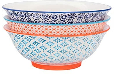 Nicola Spring Patterned Salad/Fruit/Serving Bowls - 203mm (8 Inches) - Pack of 3 Designs