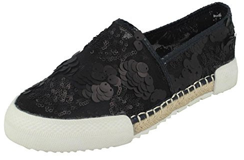 Savannah Flache Damen-Espadrilles mit Pailletten, Schwarz , 38 EU