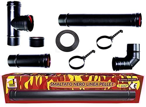 kit eco estufa de pellets tubos esmaltados 80 mm de tubo de acero negro resistente 600 CE Hecho en Italia porcellanata de combustión