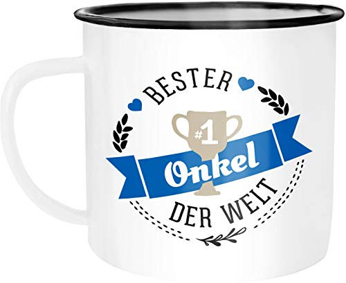 Moonworks Emaille Tasse Becher bester Onkel der Welt Geschenk für Onkel Kaffeetasse weiß-schwarz unisize