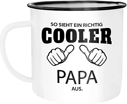 Moonworks Emaille Tasse so sieht ein richtig cooler Papa aus Familie Kaffeetasse weiß-schwarz unisize