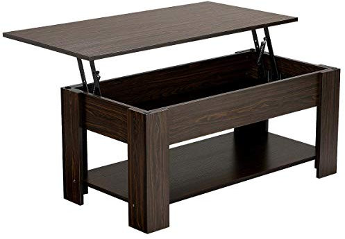 Yaheetech Tavolino da Caffè sollevabile Tavolo Moderno Elevabile da Salotto Divano Caffè con Ripiano Inferiore 98 x 50 x 42-56 cm Marrone