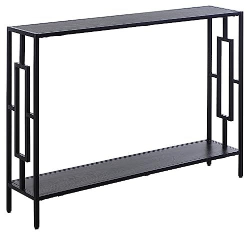 HOMCOM Industrial Console Table with Storage Shelf, Narrow Hallway Dressing Desk with Metal Frame for Living Room, Bedroom, Grey and Black