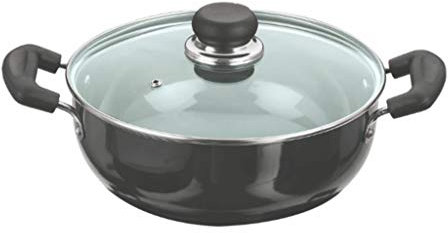 Vinod Kadai Karai - Wok anodizado duro con tapa de cristal (diámetro de 20 cm)
