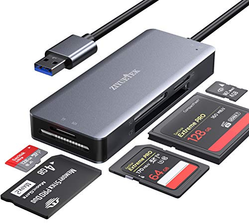 USB CF Card Reader, ZIYUETEK 5 in 1 USB 3.0 Memory Card Reader Adapter 5Gbps Read 5 Cards Simultaneously for SDXC, SDHC, S.